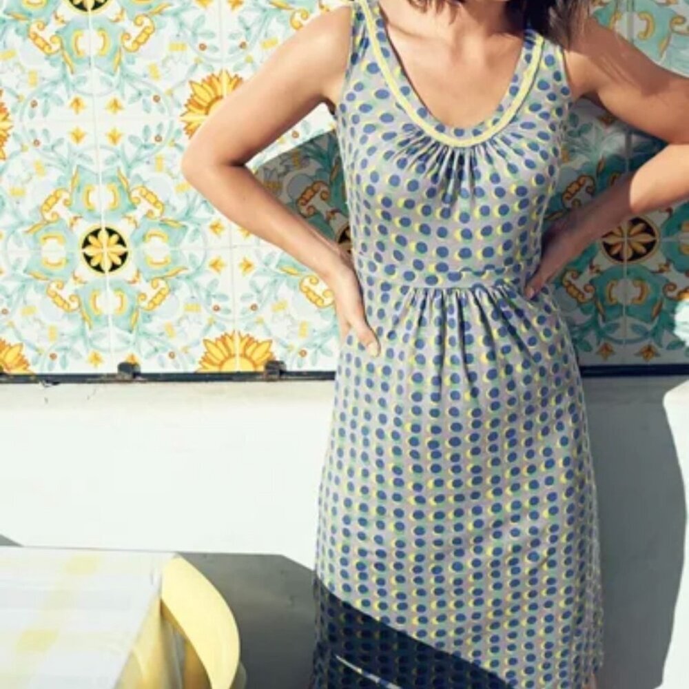 Boden Blue and Lime Polka Dot Midi Dress